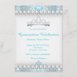 Convites Tiara Princesa Diamante Azul Turquesa Quinceanera