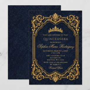 Convites Tiara Princesa Real Dourada Azul Quinceañera