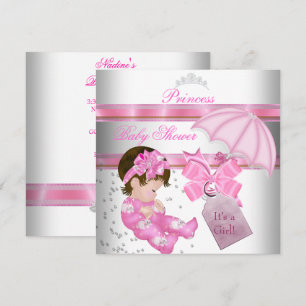 Convites Tiara Princesa Rosa Branca para Chá de Bebê Menina