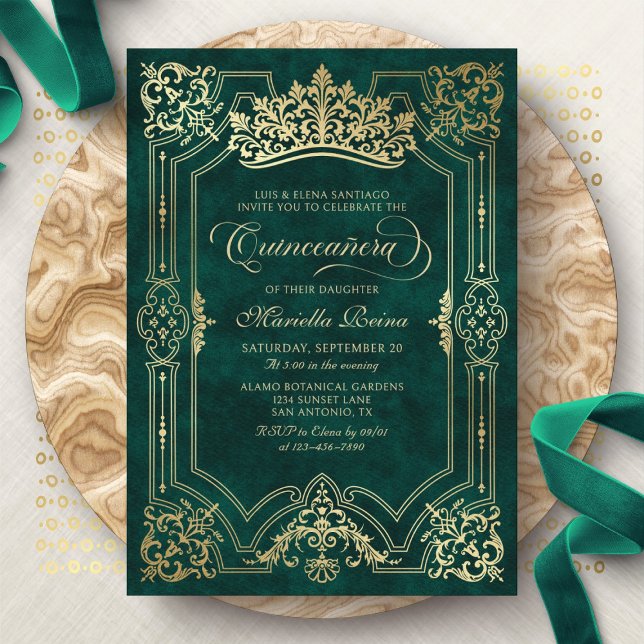 Convites Tiara Princess Green Fairytale Photo Quinceanera (Criador carregado)