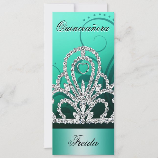 Convites Tiara Quinceanera (aqua) (Frente)