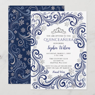 Convites Tiara Quinceañera Flocos de Neve Azul-Marinho Prat