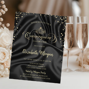 Convites Tiara Real Dourada, Diamantes Quinceañera em Seda 