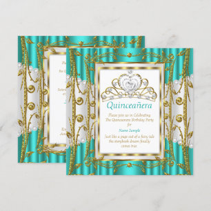 Convites Tiara Regal Quinceanera 15º Teal Jade Dourado Bran