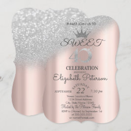 Convites Tiara, Rosa Dourado Sweet 40º Brilho Bokeh Ombre