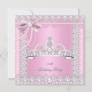 Convites Tiara Rosa Pérolas Brancas Laço de Renda Festa de