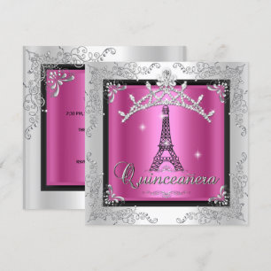 Convites Tiara Rosa Prata Quinceanera Torre Eiffel
