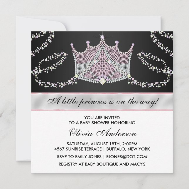 Convites Tiara Rosa Preta Menina Bebê Princesa Chás de Bebê (Frente)