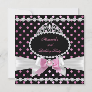 Convites Tiara Rosa Preto Branco Pontos de Bolinhas Festa d