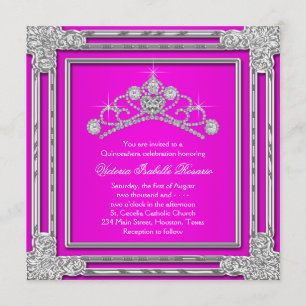 Convites Tiara Rosa Quente Sweet 15 Quinceanera