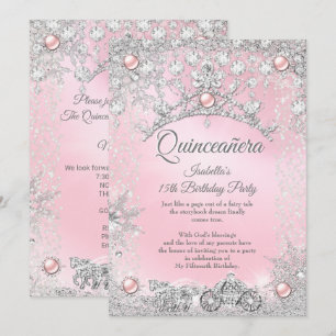 Convites Tiara Rosa Quinceanera Carruagem de Inverno dos 15