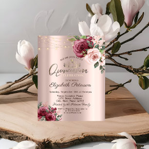 Convites Tiara, Rosas de Queimaduras de Cordas Quinceañera