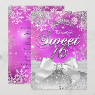 Convites Tiara Sweet 16 Rosa Choque Inverno Mágico