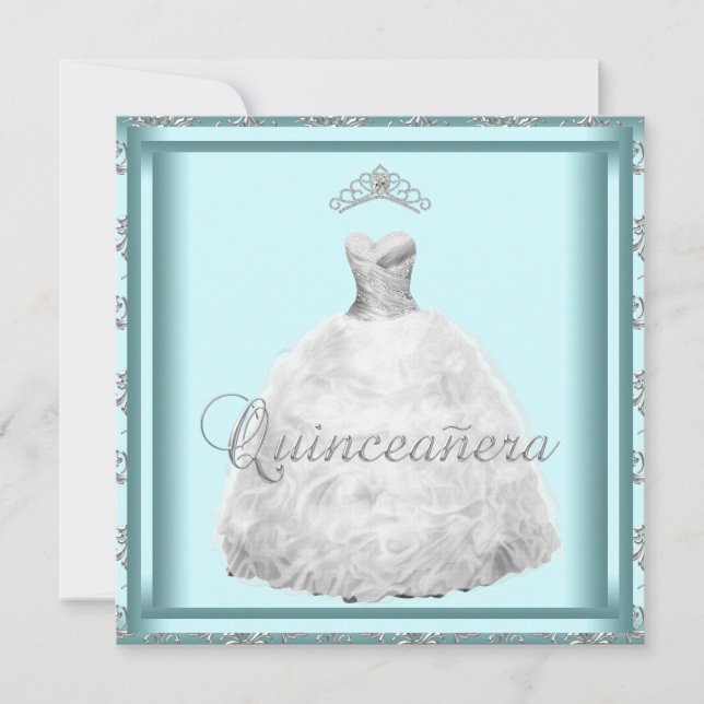 Convites Tiara Teal Blue Quinceanera (Frente)