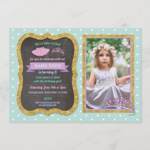 Convites Tiara Tutu - Balé Rosa Mint Glitter Foto de Anive