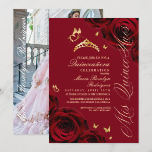 Convites Tiara Vermelha Dourada de Quinceanera