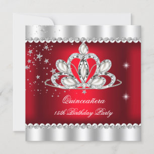 Convites Tiara Vermelha Escura Prata para Festa de QUINCEAN
