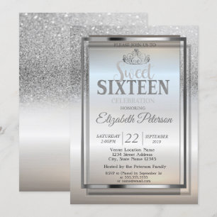 Convites Tiaras, Armação Brilho Prata Bokeh Festa Sweet 16