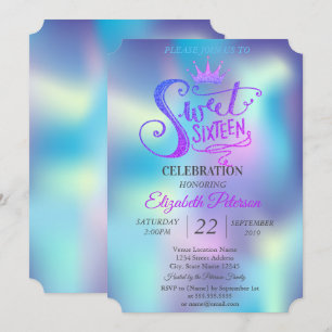 Convites Tiaras Brilhantes Holográficas Festa Sweet 16