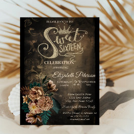 Convites Tiaras Brilhantes Rosas Marrons Gótico Sweet 16