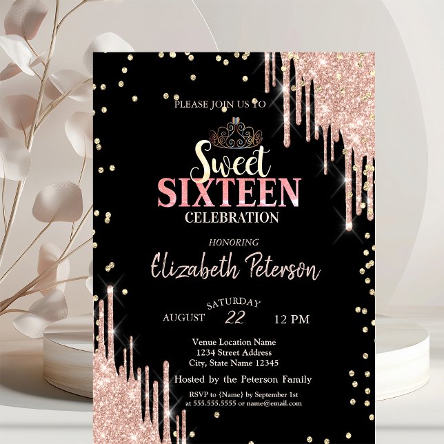 Convites Tiaras, Brilhos de Diamantes Pingam Festa Sweet 16 (Criador carregado)