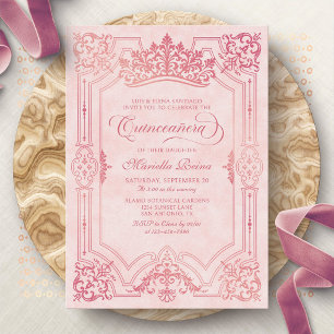 Convites Tiaras Coroa Rosa Elegante Quinceanera