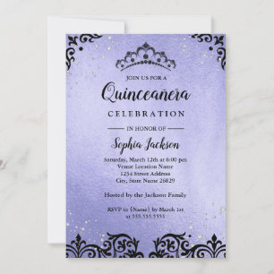 Convites Tiaras Damask Quinceanera Faísca Roxa