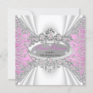 Convites Tiaras de Aniversário de 16 Anos Princesa Rosa Dia