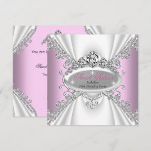 Convites Tiaras de Diamantes Rosa Princesa Aniversário de 1