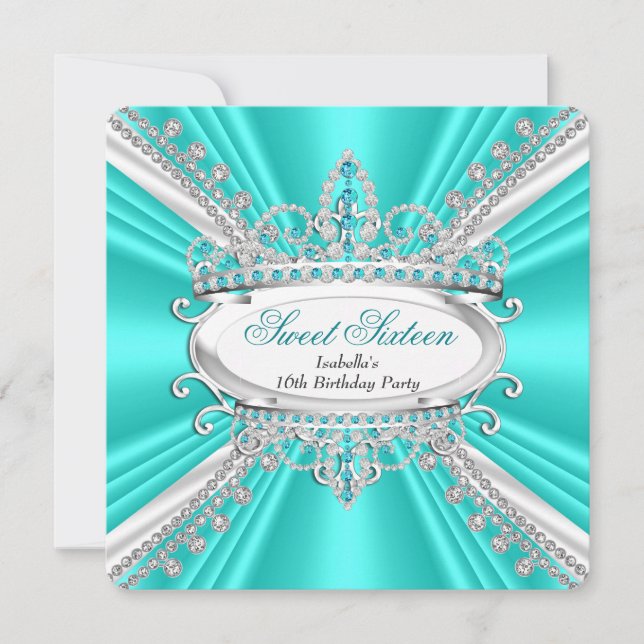 Convites Tiaras de Diamantes Turquesa Princesa de Aniversár (Frente)