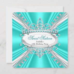 Convites Tiaras de Diamantes Turquesa Princesa de Aniversár