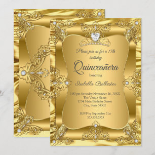 Convites Tiaras de Gems Dourados para Festa de Aniversário 