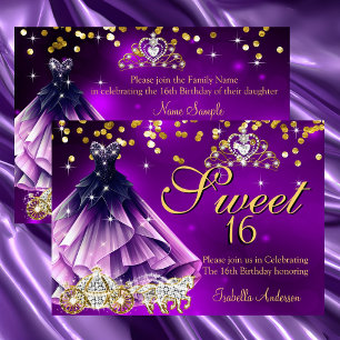 Convites Tiaras de vestido de aniversário de 16 anos roxo d