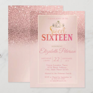 Convites Tiaras,Festa Sweet 16 com Brilho em Dourado e Boke