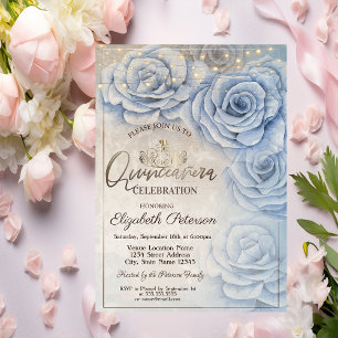 Convites Tiaras, Luzes de Corda Rosas Azuis Quinceañera