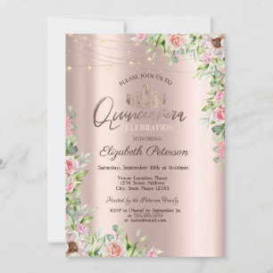 Convites Tiaras,Luzes de Corda,Rosas Quinceañera