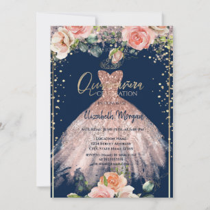 Convites Tiaras para Vestidos, Rosas Diamantes Azul Quincea