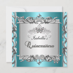 Convites Tiaro Azul Turquesa Quinceanera 15º Aniversário