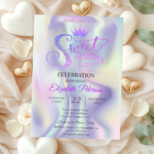 Convites Tiaro Brilhante Chic Holográfico Doce 17 Aniversár