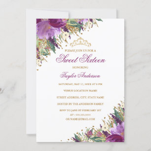 Convites Tiaro Brilhante Floral Roxo de Ámbar Doce Dezessei