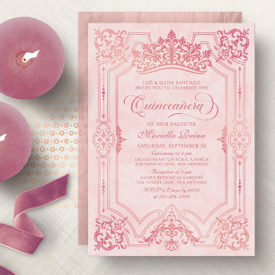 Convites Tiaro Coroa Rosa Elegante Quinceanera