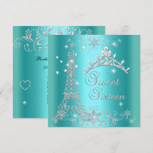 Convites Tiaro de Brilho Azul Turquesa para Sweet 16 Torre