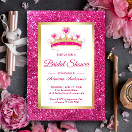 Convites Tiaro de Brilho Rosa Quente Princesa Chá de Noiva