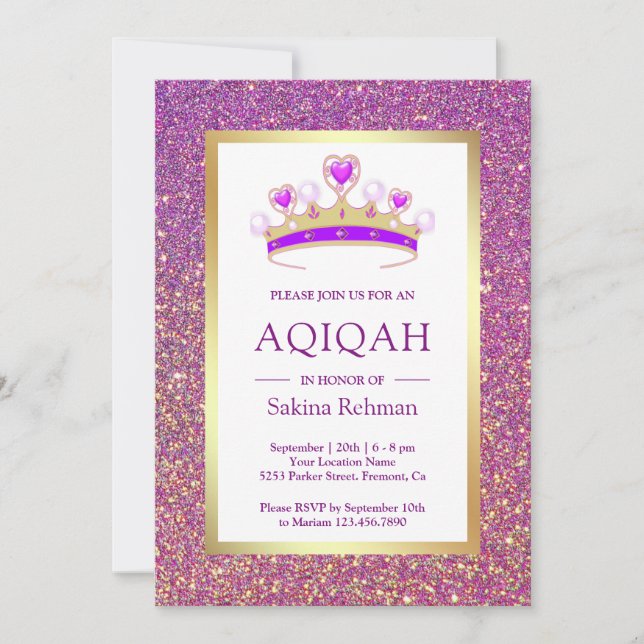 Convites Tiaro de Brilho Roxo Princesa Aqiqah (Frente)