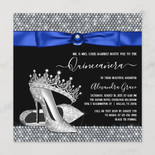 Convites Tiaro de Diamante Azul Royal Sapato Quinceanera