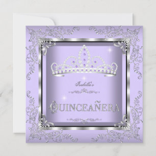 Convites Tiaro de Diamante Prata Lavanda Roxo Quinceanera 4