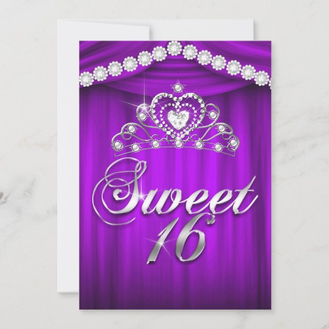 Convites Tiaro de Drapê Roxo Festa de 16 Anos da Princesa S (Frente)