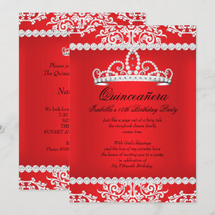 Convites Tiaro de festa de 15 anos de Quinceanera Vermelha