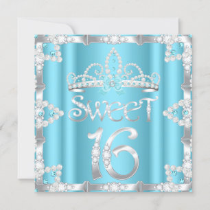 Convites Tiaro de festa Sweet 16 Azul Teal Diamante Falso