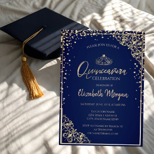Convites Tiaro de Ouro Chic, Diamantes Quinceañera Azul  